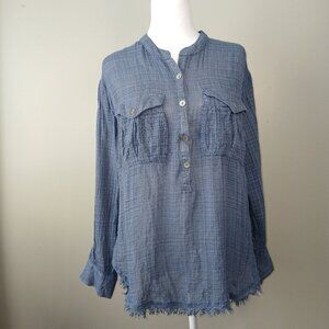 FREE PEOPLE GAUZE POPOVER, CORNFLOWER BLUE, FRAYED HEM,  SIZE SMALL\PETITE